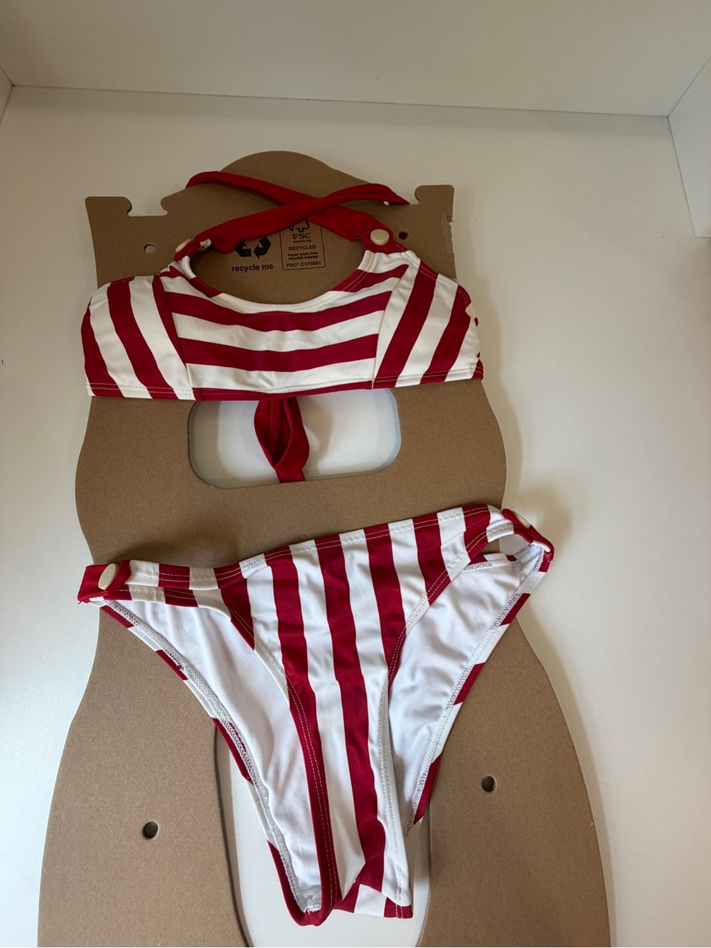 Cupshe Red and White Striped Bikini Set